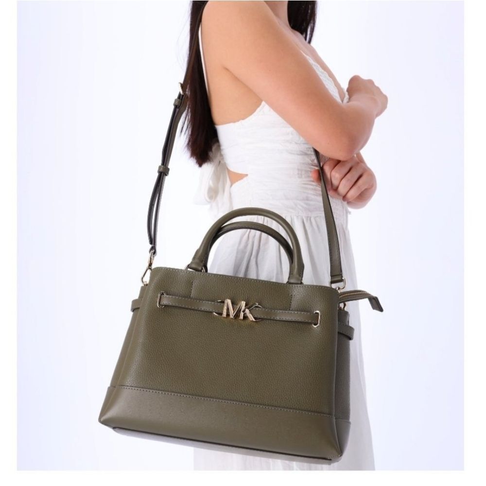 Michael Kors Reed Large Satchel Olive Green Pebbled Leather Bag 🛍️